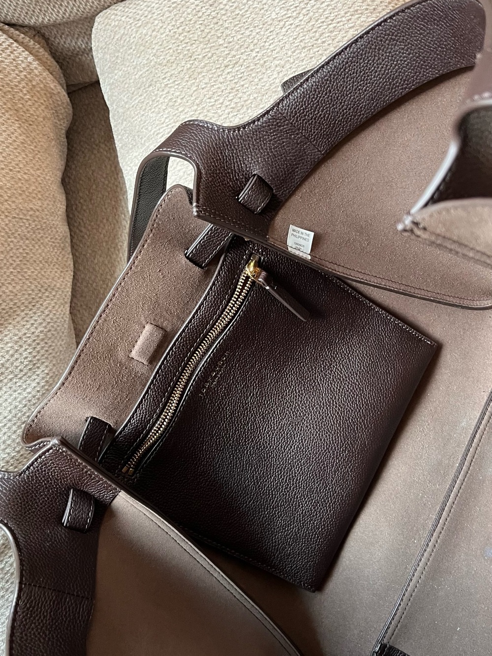 Tory Burch Dark Brown Pebbled Leather Romy Tote with Gold Accent - Picture 7 of 7